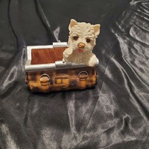 White Yorkie Puppy in Quilted Hand Bag Planter Res